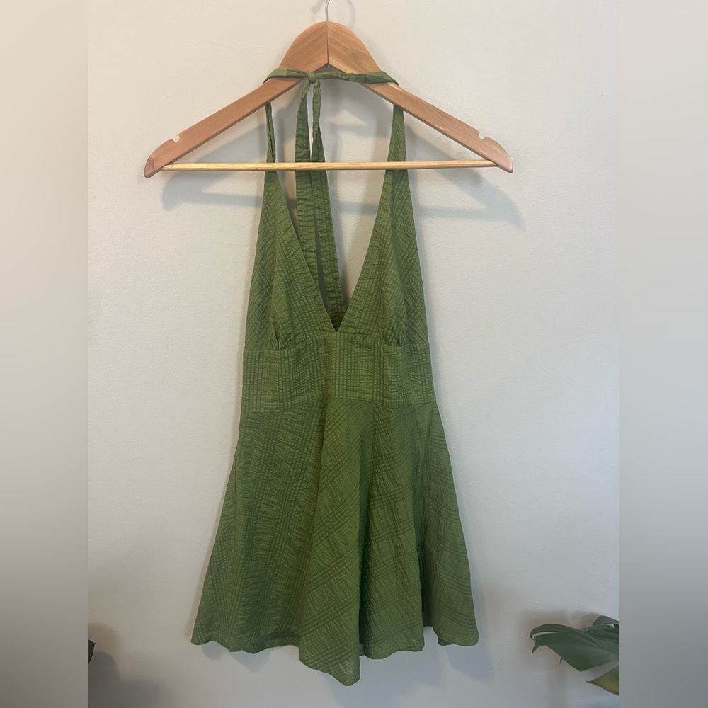 J. Crew Vintage Green Textured Halter Mini Dress
